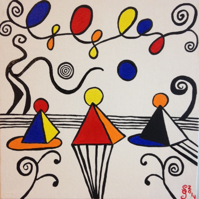 Magical Pyramids- Tribute to Alexander Calder Linda Cleary 2014 Acrylic on canvas