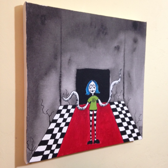Side-View Tentacle Girl- Tribute to Tim Burton Linda Cleary 2014 Acrylic on Canvas