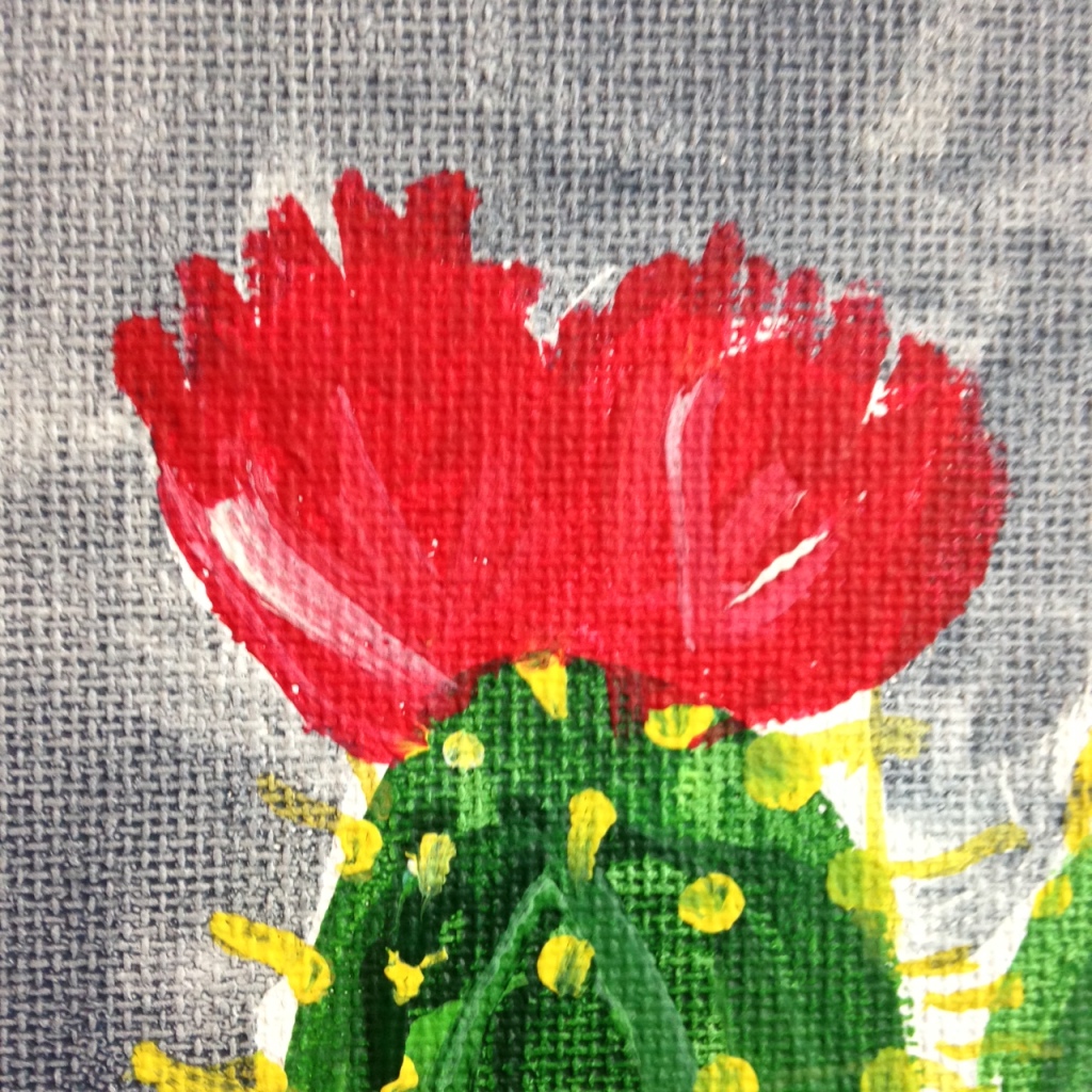 Close-Up 1 Little Cacti- Tribute to the Mouth Painters of the Mouth and Foot Painting Artists of the USA Linda Cleary 2014 Acrylic on Canvas
