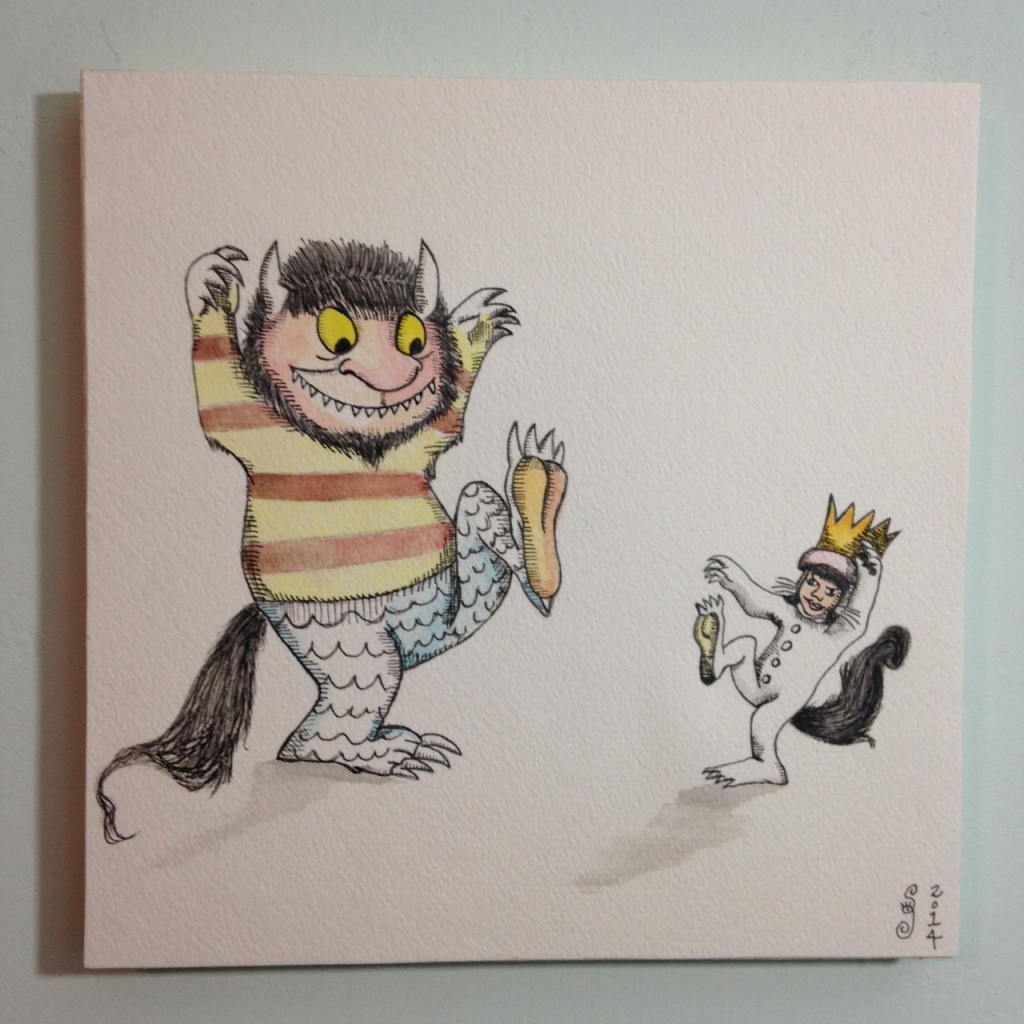 Me and my Monster- Tribute to Maurice Sendak Linda Cleary 2014 Watercolor, Pencil & Ink on Paper mounted onto wood panel