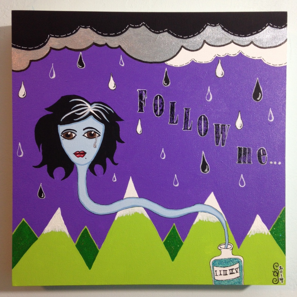 Follow Me...- Tribute to Karli Donna Young Linda Cleary 2014 Acrylic, Ink, Glitter on Canvas